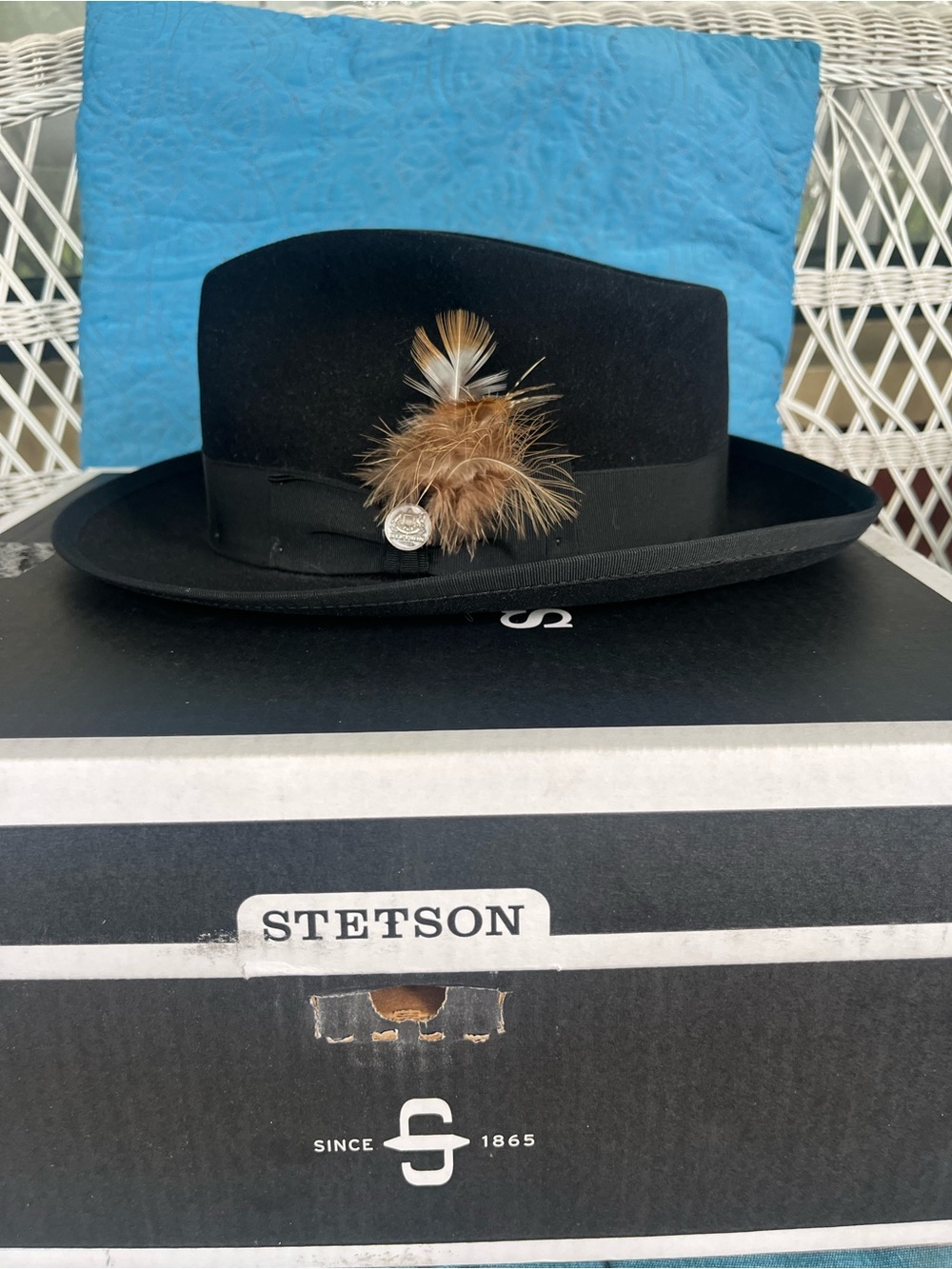 Stetson Royal Deluxe Whippet Fedora Fur Felt Black Size 60 7.5